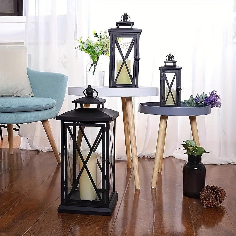 1pc Chinese Style Metal Candle Lantern with Glass Panels, Outdoor Windproof Floor-Mounted Candle Holder - Ideal for Wedding, Chapel Decor, Festive Celebrations - Christmas, Halloween, Valentine's Day, Universal