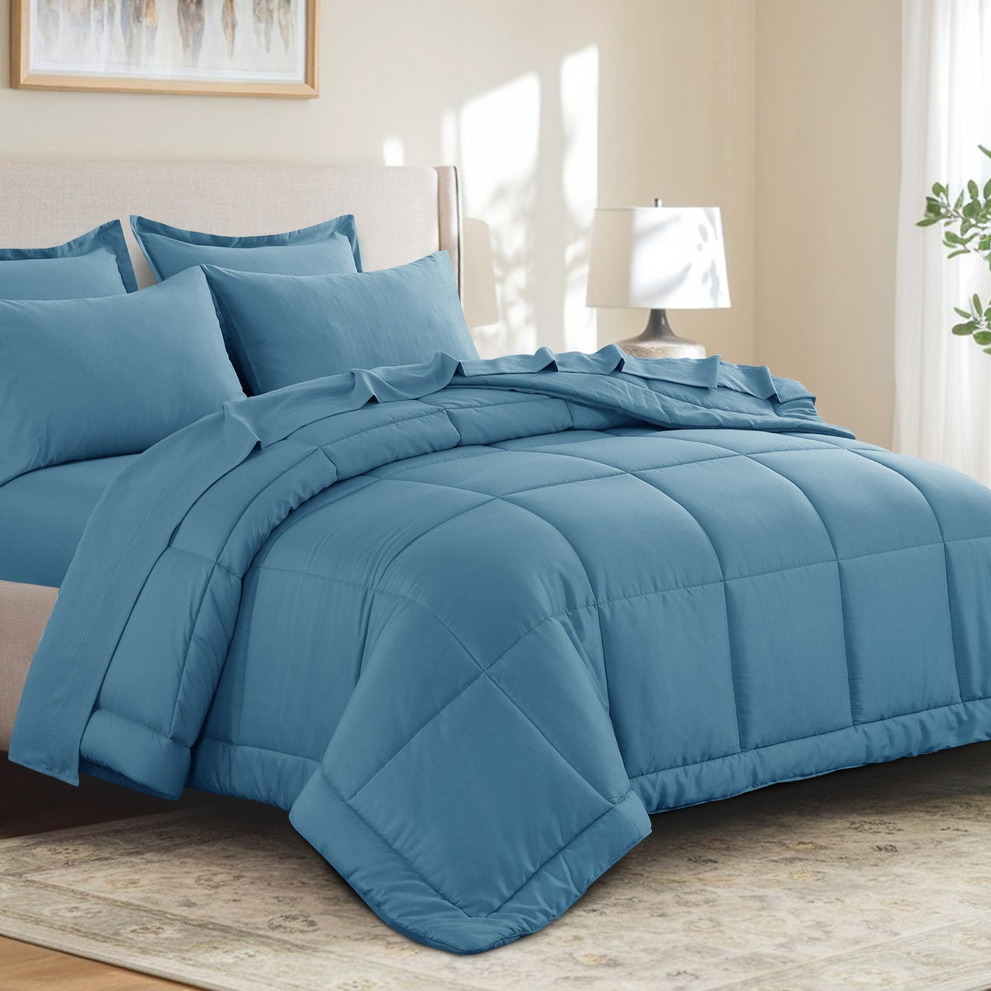 7pcs Ultra-Soft Bed In A Bag, Down Alternative Bedding Sets with All Season Quilted Comforter, Flat Sheet, Fitted Sheet, Pillowcases - Gifts for The Family And Friends, RUIKASI, Machine Washable, Polyester 100, Acrylic 15, Sa