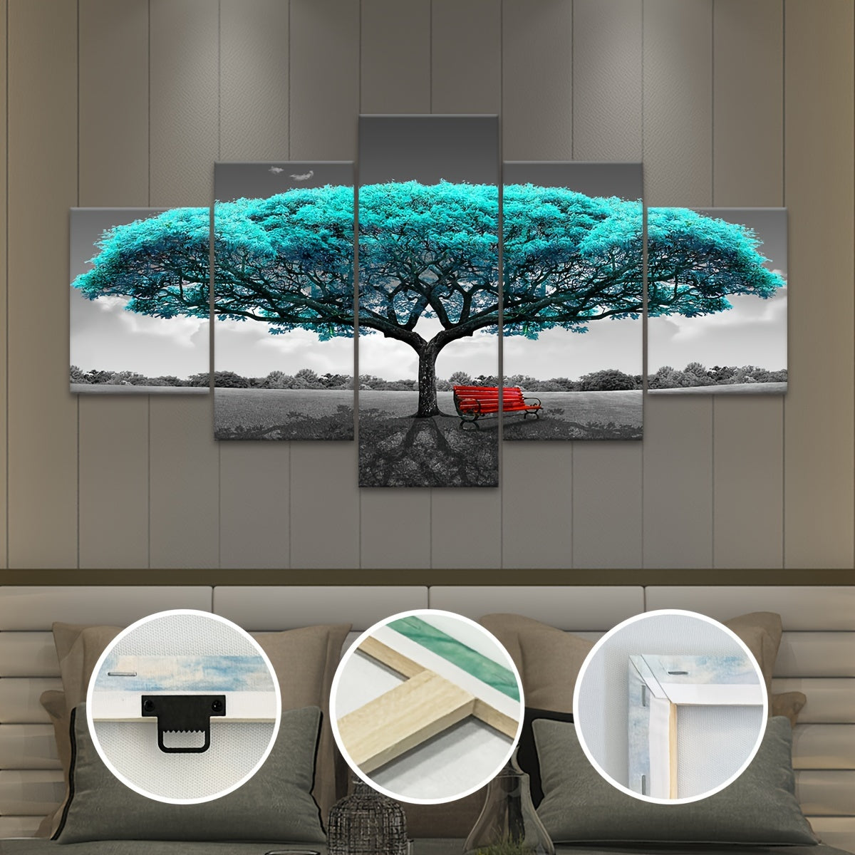 5pcs Frame Green Happiness Tree Canvas Poster, Five Panel Scene Art, Modular Picture, Print Painting, Modern Art, Ideal Decor for Bedroom Living Room Kitchen Dorm, Wall Decoration, Gift for Family Friends, Murals, Waterproof,