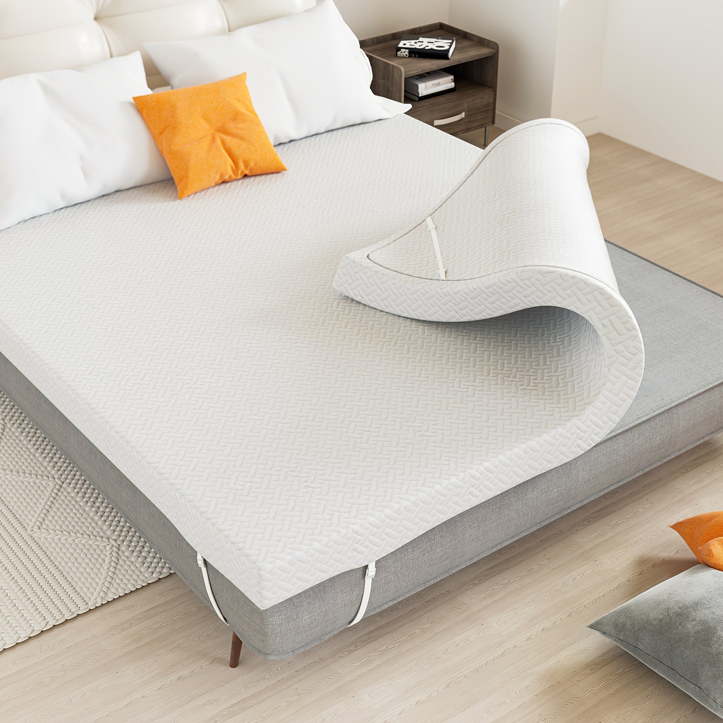 Foldable Thickened Quilted Latex Layer High Resilience Zero Pressure Mattress Topper with Memory High Resilience Latex, 3D Edge Support, Knitted Breathable Non-slip Pad