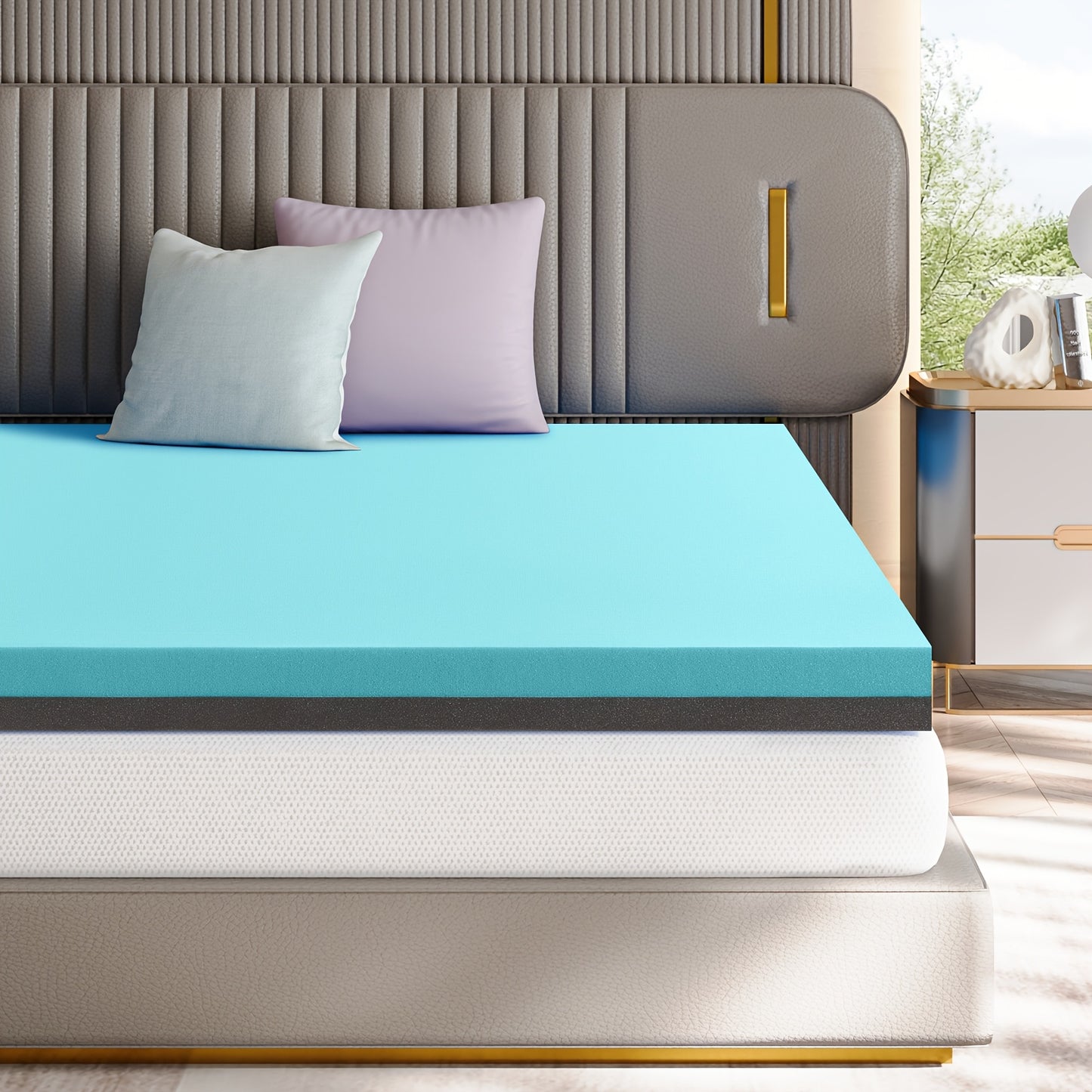 Bamboo Charcoal & Gel-Infused Memory Foam Mattress Topper - Hypoallergenic, Supportive Comfort for a Restful Night’s Sleep, Breathable Blue Design for Ultimate Cooling & Allergy Relief, Stylish Bedroom Accessory