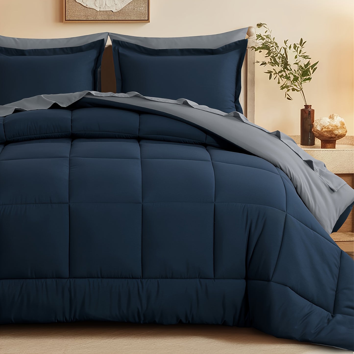 7pcs Ultra-Soft Bed In A Bag, Down Alternative Bedding Sets with All Season Quilted Comforter, Flat Sheet, Fitted Sheet, Pillowcases - Gifts for The Family And Friends, RUIKASI, Machine Washable, Polyester 100, Acrylic 15, Sa