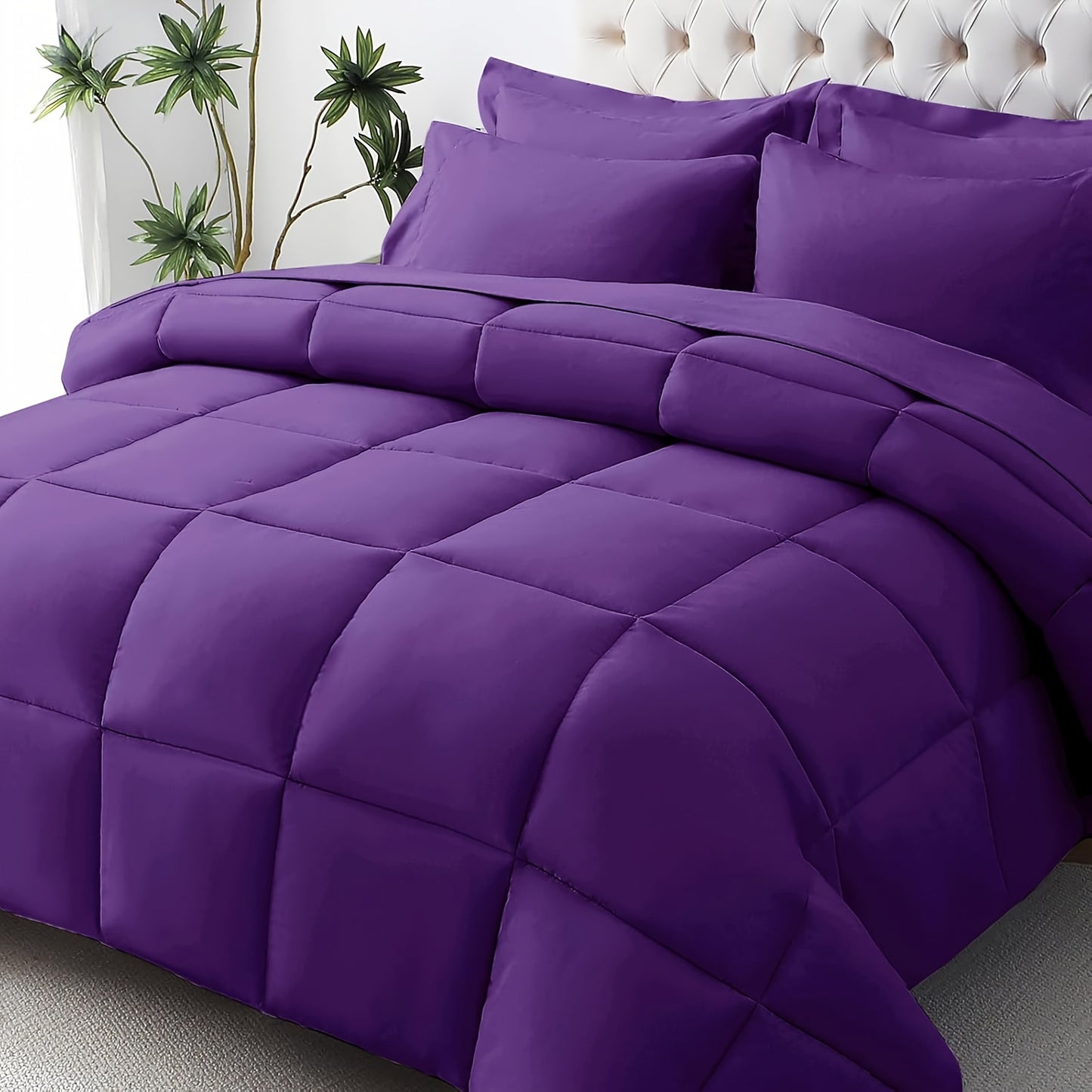 3pcs Solid Colour Checkered Comforter Set - Soft Microfiber, Lightweight, All-Season, Twin/Queen/King Size Bed In A Bag, Quilt Set with Breathable Fabric And Easy Care