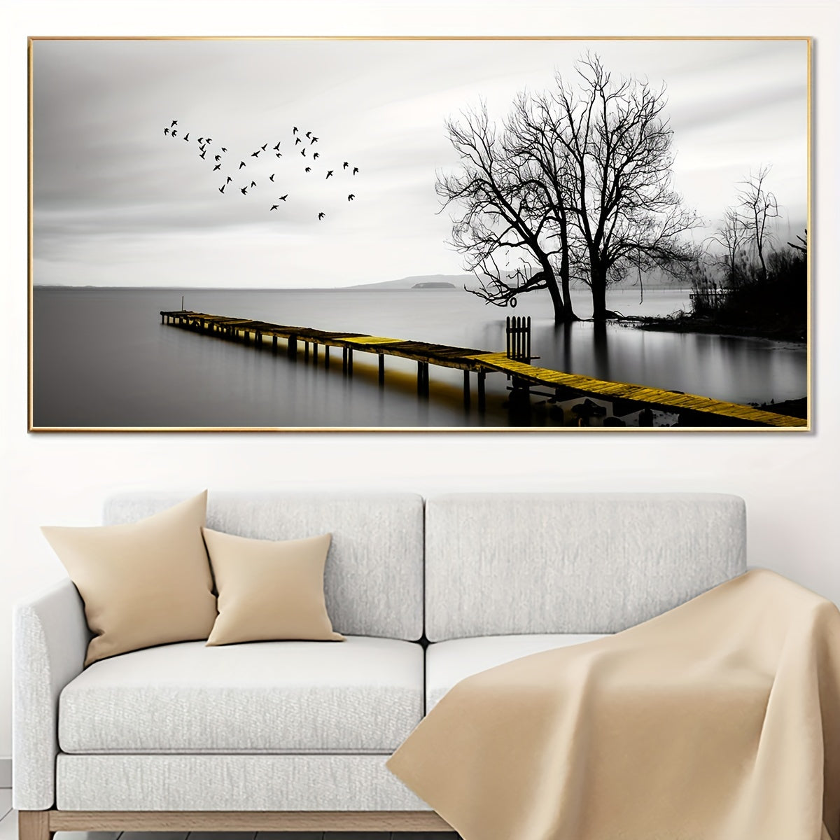 1pc Seaside Birds & Trees Wall Art Canvas Poster - Waterproof & Odorless, Frameless Modern Landscape Print for Living Room, Bedroom, Bar - Ideal Halloween & Christmas Gift for Friends & Family, Indoor/Outdoor Decor, Coastal H