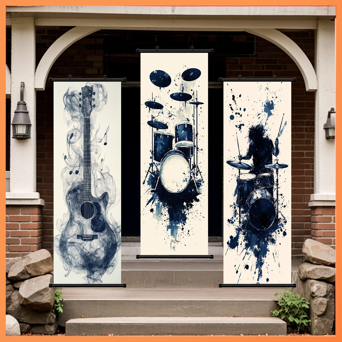 - Set of 3 Black Musical Instrument Canvas Scroll Art - Music Themed Poster for Living Room, Bedroom, Dining Room, Garage, Office, Cafe, Bar, Patio Wall Art - Indoor/ Outdoor Wall Decoration, Waterproof, Odorless, Artwork