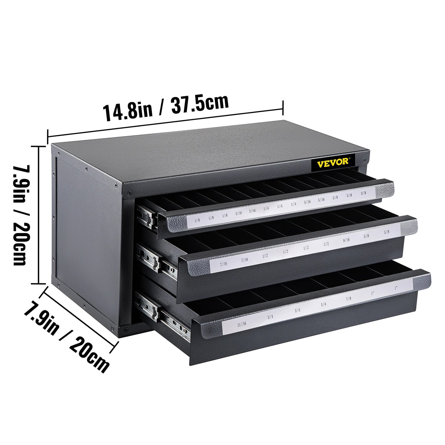VEVOR Steel Stackable End Mill Dispenser Organize Cabinet 3-Drawer Workshop Hardware Auto Maintenance Storage Box 29-Compartment