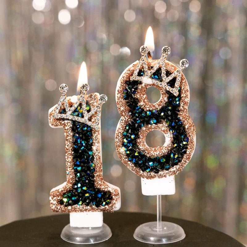 Black Crown Digital Candles 0-9 Number Cake Topper Decoration Wedding Party Anniversary Date Baby Shower Party Decorations