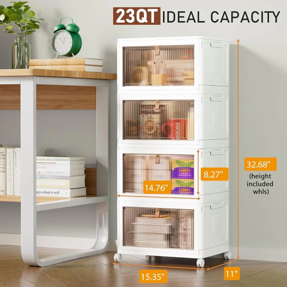 4 Tier Storage Bins with Lids, 23QT Stackable Closet Organizers and Storage with Wheels, for Home,Office, Dorm Room