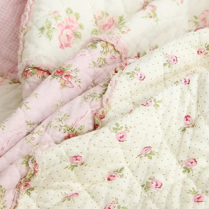 Floral Cotton Quilt Blanket Twin Size 150x200cm Patchwork Bedspread Lightweight Summer Coverlet Sofa Cover All-Season Home Decor