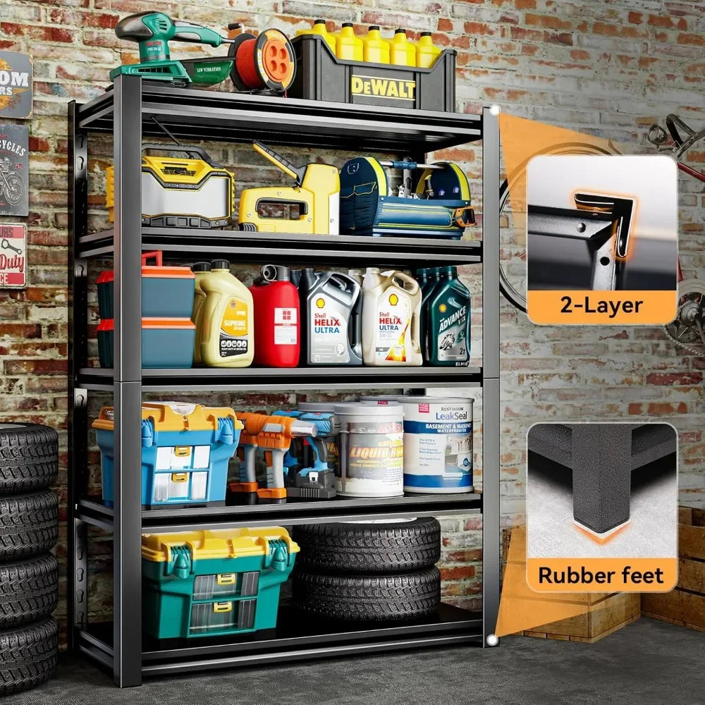 Adjustable Garage Shelving 2500LBS Storage Shelves 5-Tier Heavy Duty Metal Shelves Organization Utility Industrial Shelves