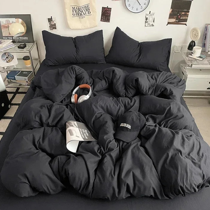 2025 new class A can sleep naked washed cotton solid color sheets student dormitory simple double-spell four-piece bedding