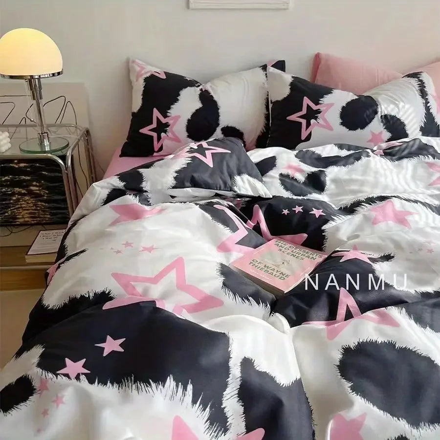 Ins Princess Pink Heart Duvet Cover Set Pillowcase Bed Sheet Kids Girls Bedding Set Queen Twin Cute Kawaii Quilt Cover No Filler