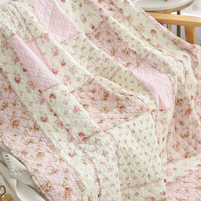 Floral Cotton Quilt Blanket Twin Size 150x200cm Patchwork Bedspread Lightweight Summer Coverlet Sofa Cover All-Season Home Decor