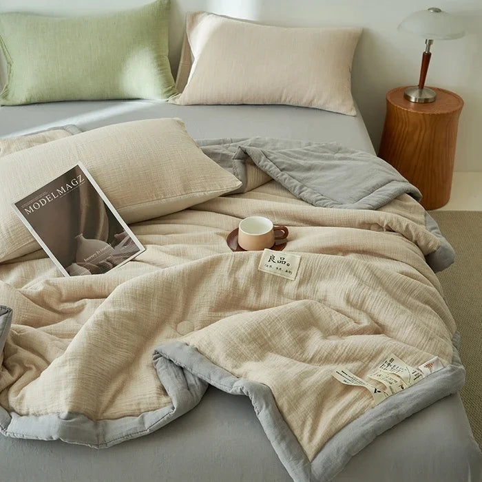 Class A fiber double-layer yarn soybean fiber summer quilt 4-piece set wrinkled yarn air conditioner quilt thin washable quilt