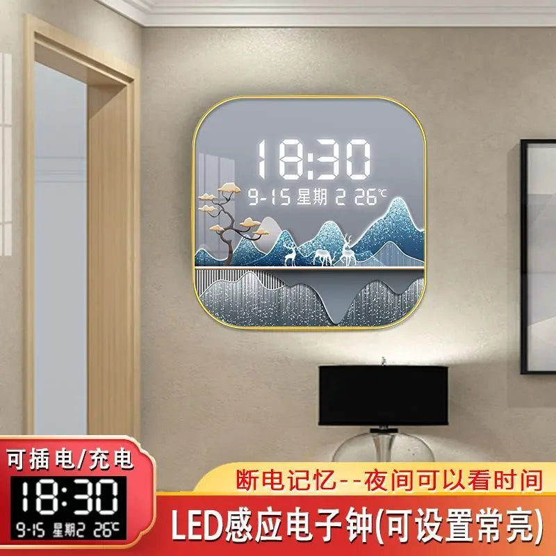 Wall Clock Digital Display Silent Temperature Clock Square Living Room Home Bedroom Dining Room Wall Painting