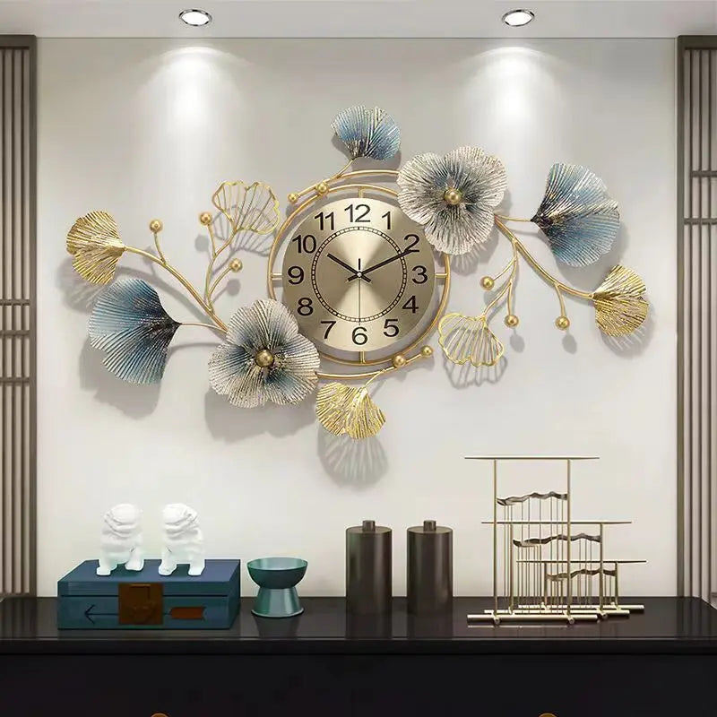 New Chinese Style Wall Clock - Ginkgo Leaf Art Design, Luxury Minimalist for Living Dining Room, Elegant Decor