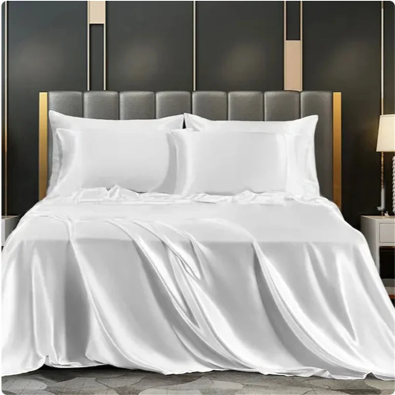 Solid Satin Bedding Set Including Duvet Covers, Bed Sheets, Pillowcases 220x240cm, Free Shipping