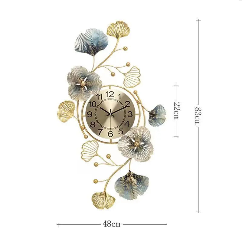 New Chinese Style Wall Clock - Ginkgo Leaf Art Design, Luxury Minimalist for Living Dining Room, Elegant Decor