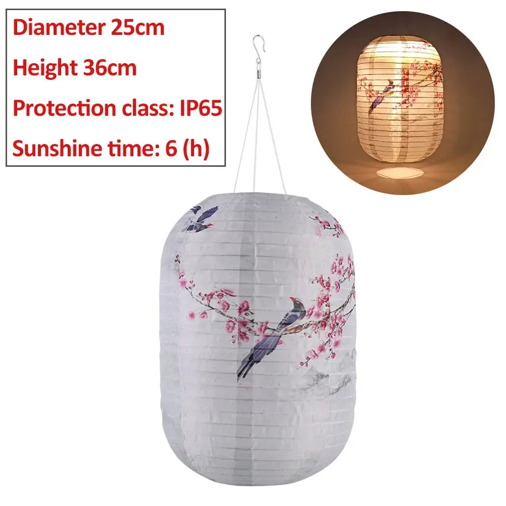 10inch/25cm Waterproof LED Solar Cloth Japanese Lantern Outdoors Festival Wedding Party Garden Hanging Lamp Light Decor