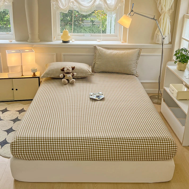 Plaid Style Fitted Sheet Skin-friendly Bed Cover Elastic Bedsheet for Girls Boys Room Couvre Lit Home Bed Linen(No Pillowcase)
