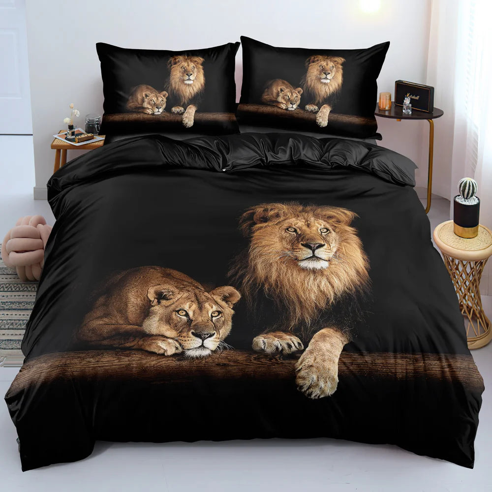 Black Lion Duvet Cover Animal Bed Sheet Pillow Three-Piece Bedding Set Single Double King Queen
