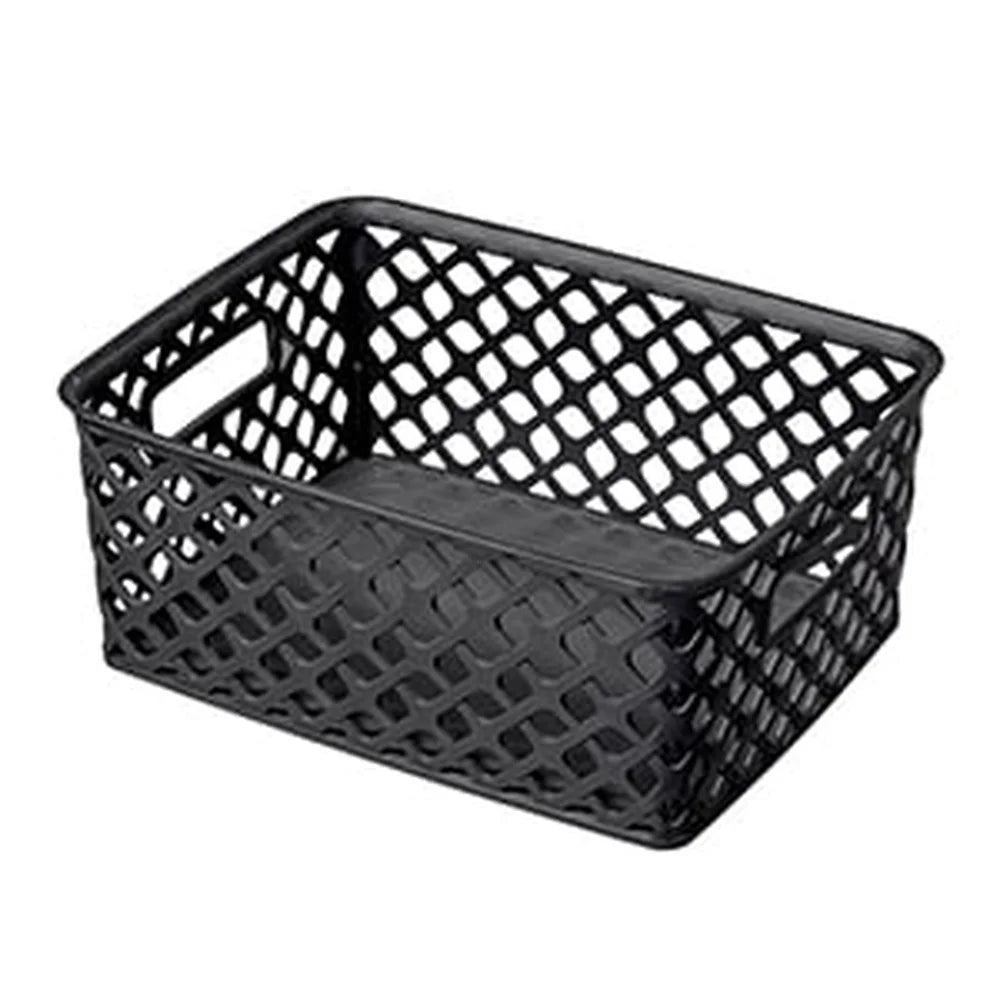 Set of 4 Small Decorative Plastic Storage Baskets with Cut-Out Handles Organizing Toys Tools Pantry Garage and More