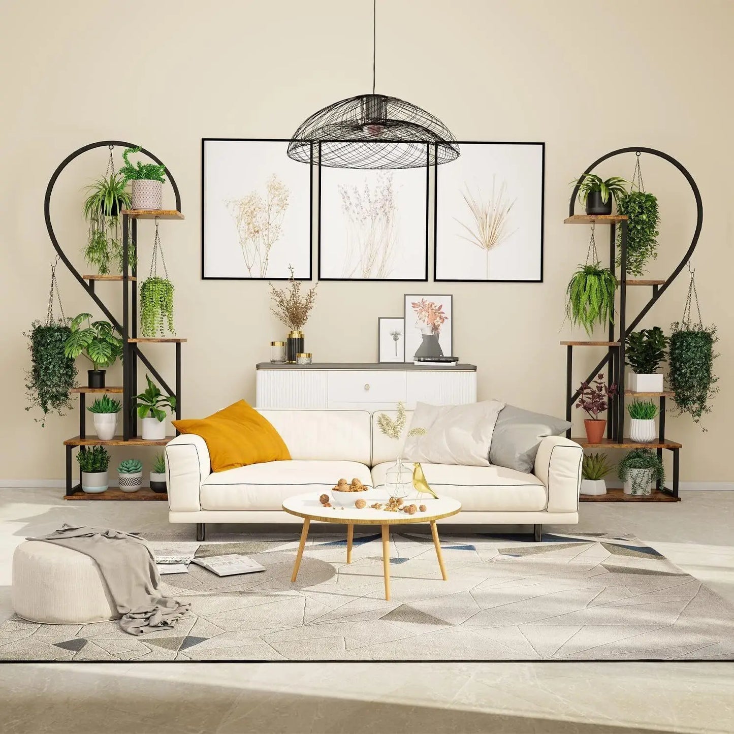 6 Tier Wood and Metal Plant Flower Rack Stand Storage Display Shelf Heart Shaped for Garden Balcony Living Room