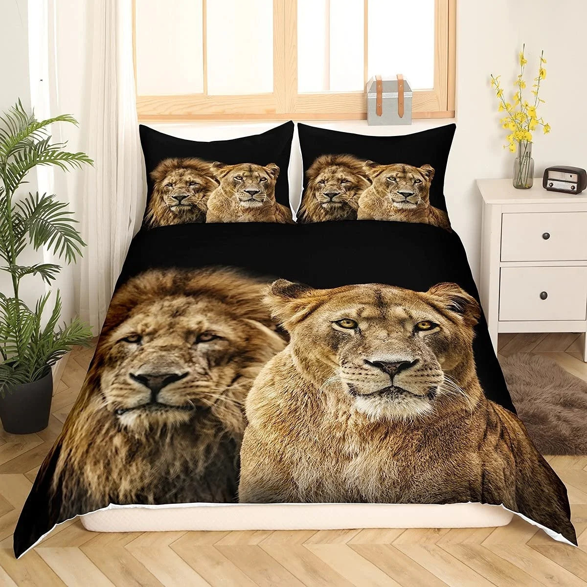 Black Lion Duvet Cover Animal Bed Sheet Pillow Three-Piece Bedding Set Single Double King Queen