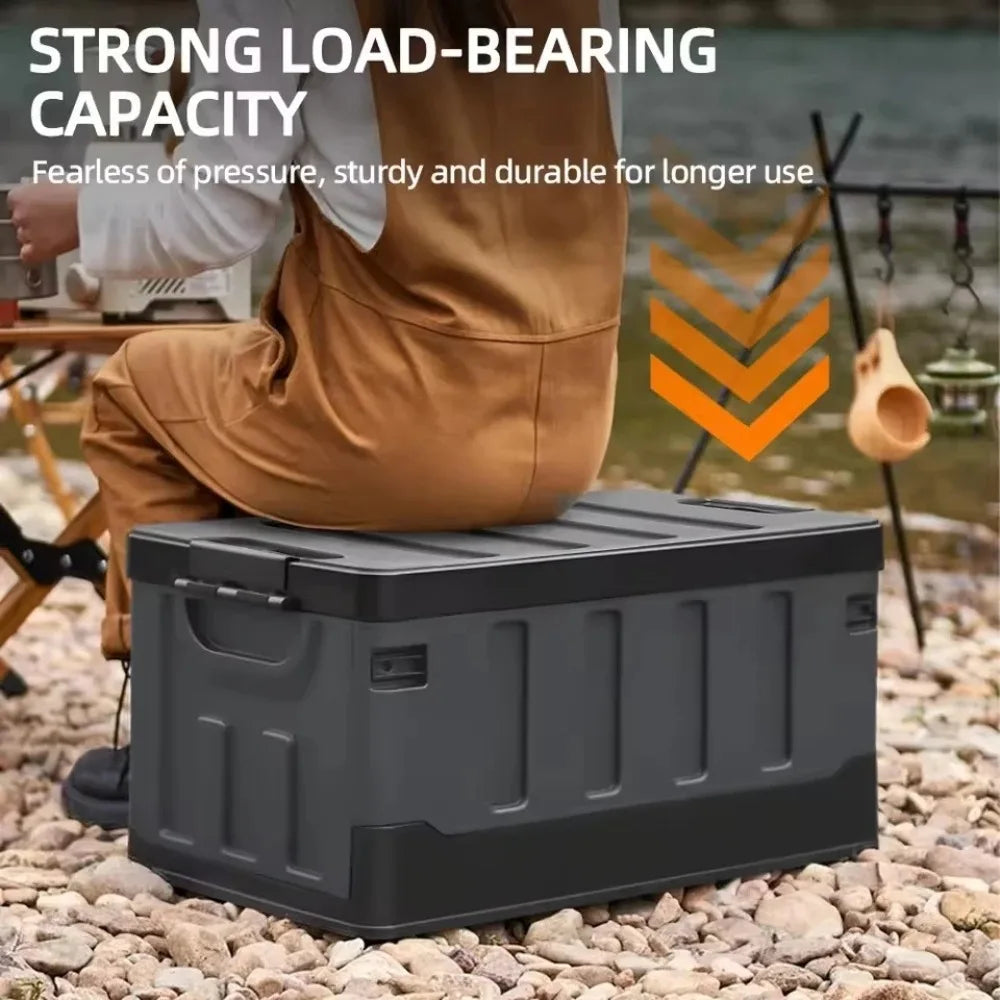 Large Camping Storage Box Extra Car Trunk Box Portable Waterproof Large Car Seat Storage Case Folding Outdoor Organizer Plastic