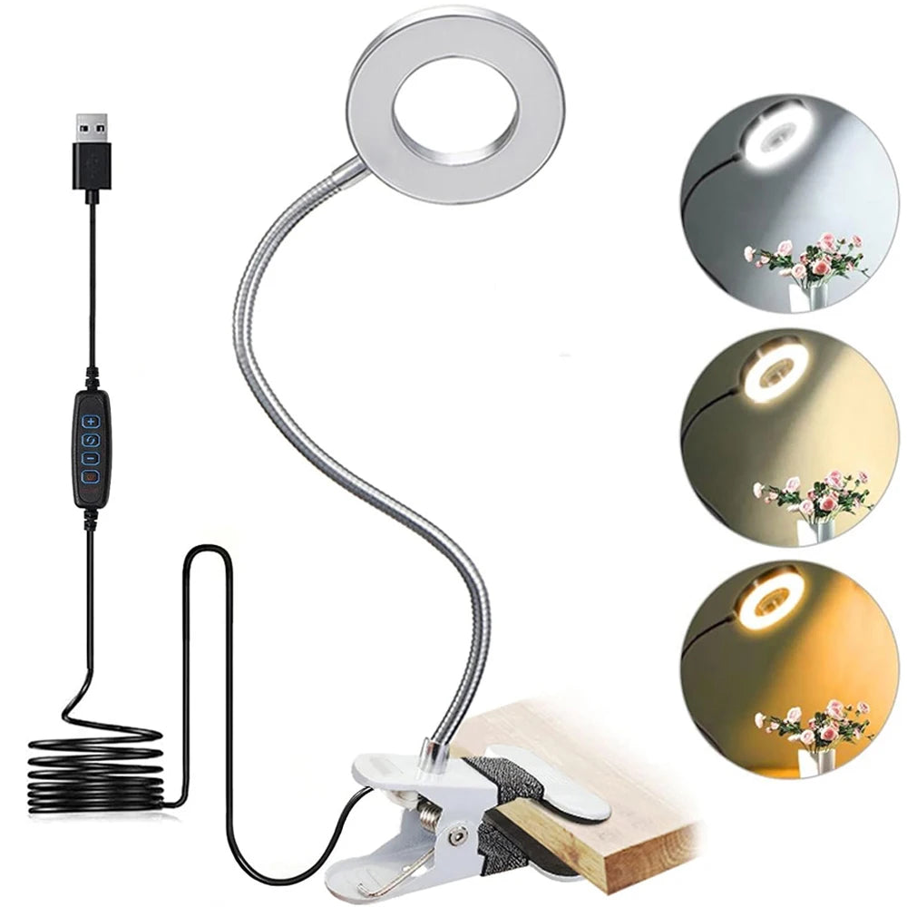 LED Reading Lights 360°Flexible Gooseneck Dimmable Table Lamp Clip On Indoor Bedroom Eye Protection Desk Light Book Clamp Lamp