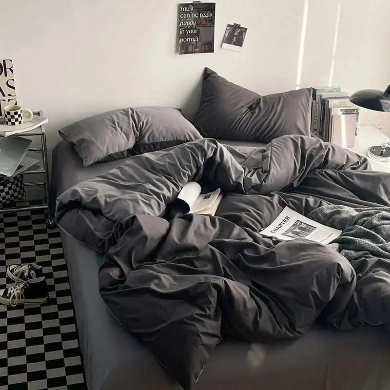 Solstice Home Textile Solid Color White Navy Blue Duvet Cover Pillow Cases Bed Sheet Girls Teenage Bed Linens Bedding Sets Queen