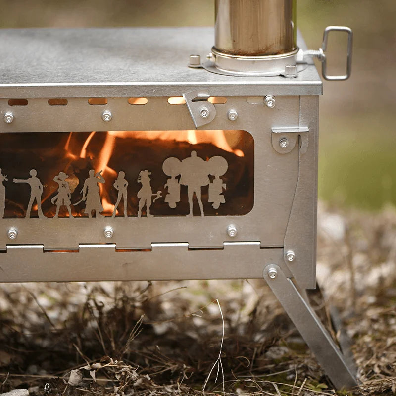 One Piece Folding Stainless Steel & Titanium Wood Burning Camping Stove ā Portable Outdoor Fire Pit for BBQ, Hiking, Picnic, Sur