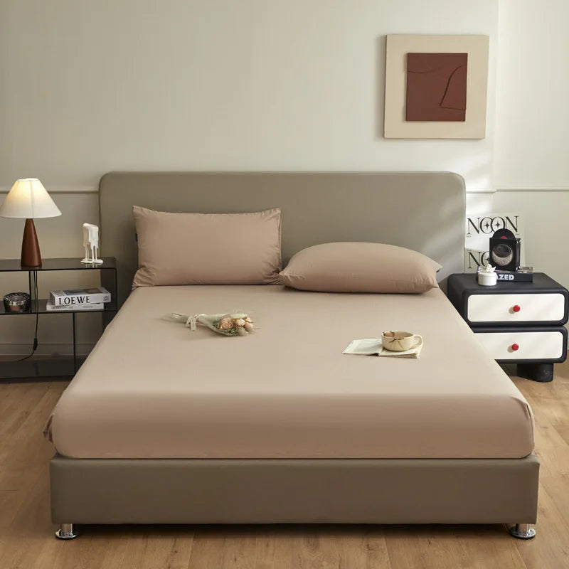 New Cotton Brushed Simple Plain Bed Fitted Sheet 1pc/sets 90/120/150/180/220cm machine washable