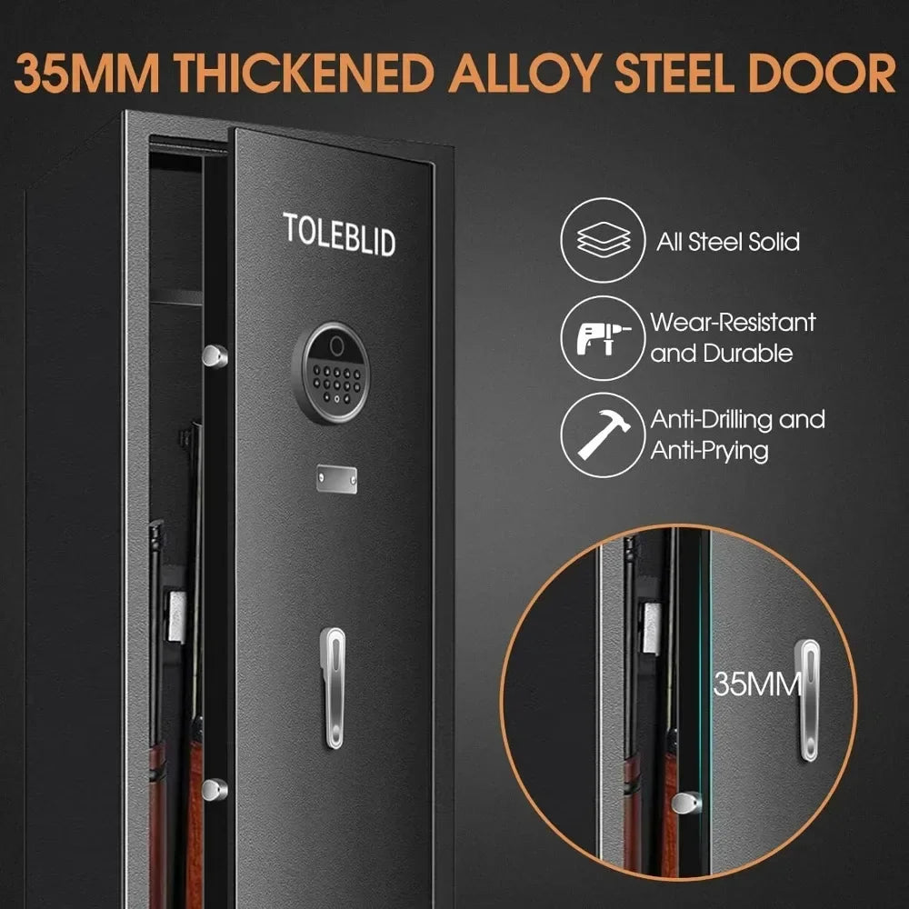 7-8 Fireproof Biometric Gun Safe Heavy Duty Anti-Theft Long Rifle And Pistol Storage Case for Home Security