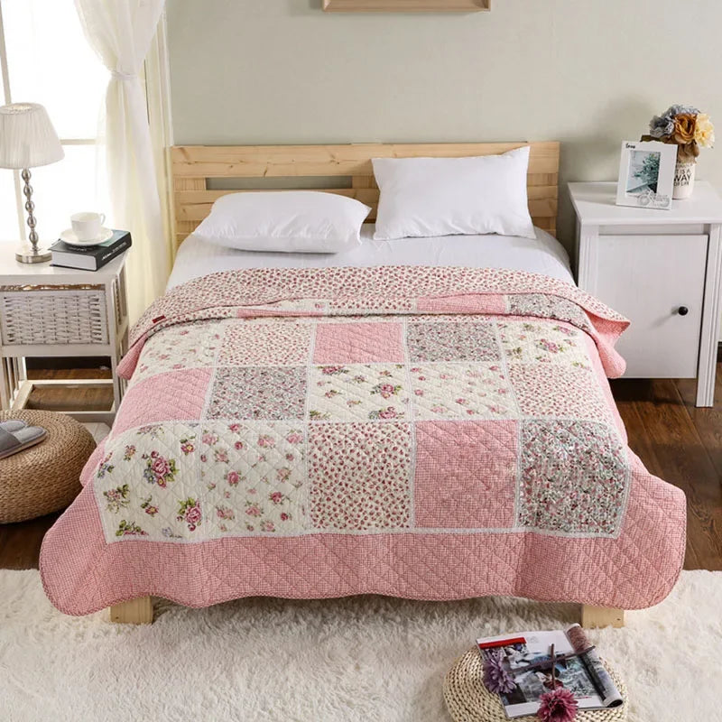 Floral Cotton Quilt Blanket Twin Size 150x200cm Patchwork Bedspread Lightweight Summer Coverlet Sofa Cover All-Season Home Decor