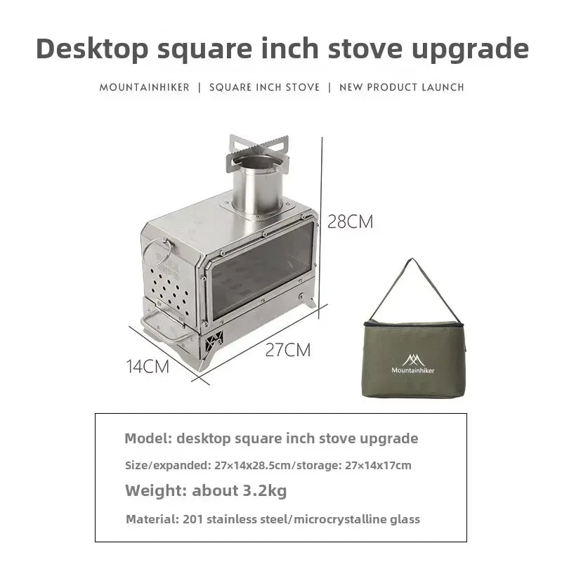 MOUNTAINHIKER Wood Burner Stove Portable Firewood Square Stove Stainless Steel Outdoor Fire Heater Stove Picnic Hiking Camping