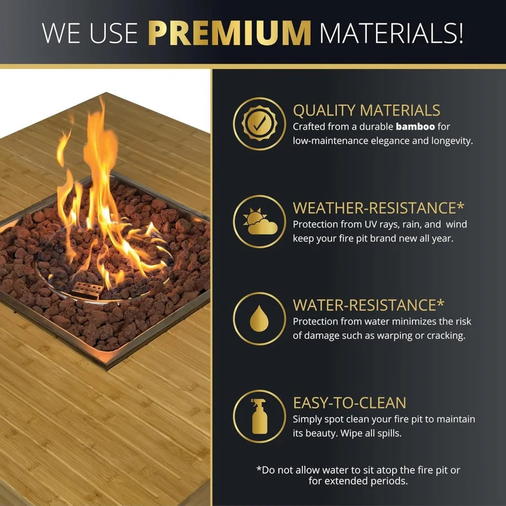 Outdoor Propane Fire Pit Table and Propane Tank Cover Table 43-Inch Square Wood Color Outdoor Fireplaces Includes Lava Rocks for