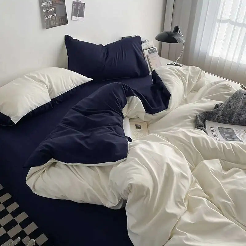Solstice Home Textile Solid Color White Navy Blue Duvet Cover Pillow Cases Bed Sheet Girls Teenage Bed Linens Bedding Sets Queen