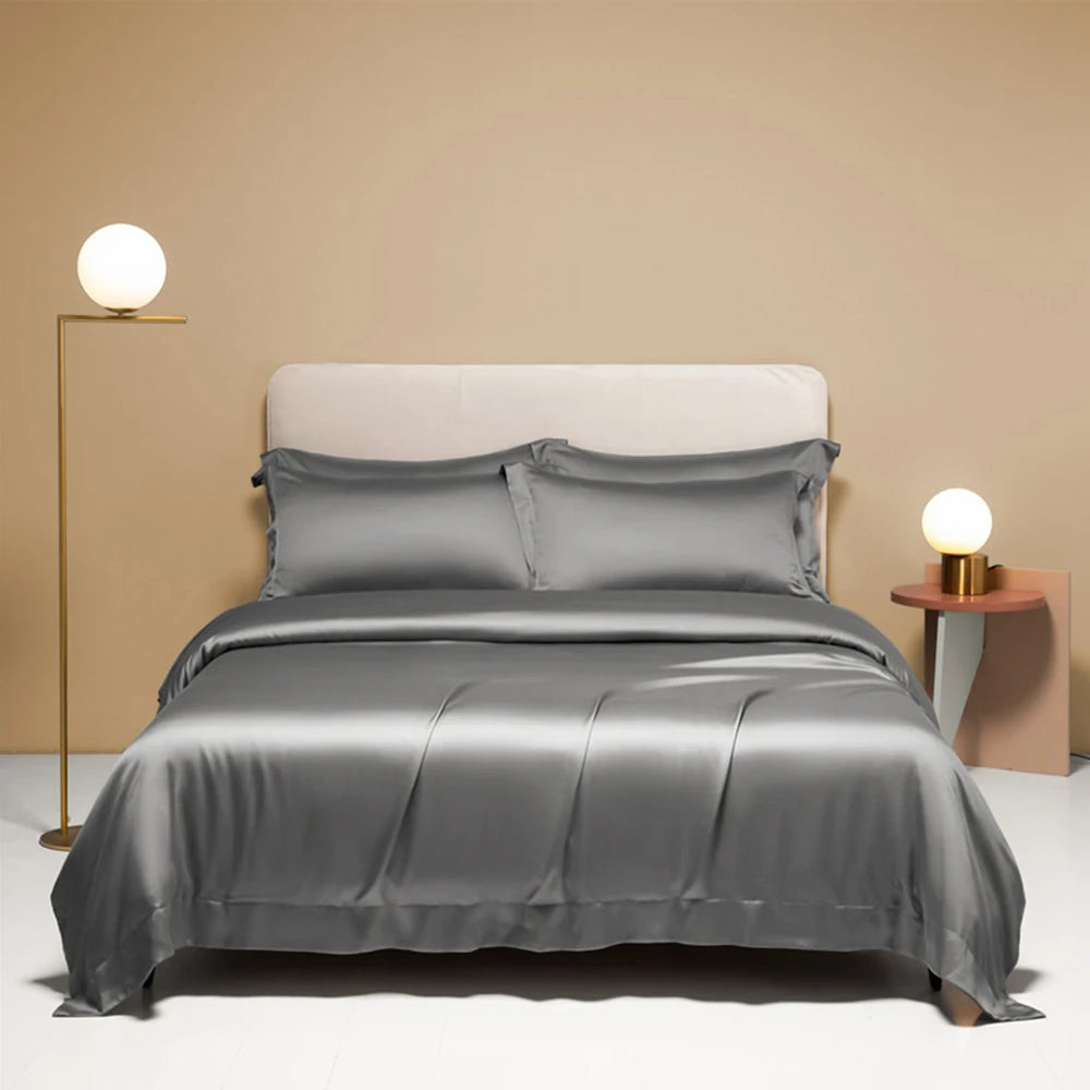 Liv-Esthete Pure Pink 100% Silk Bedding Set Solid Color Duvet Cover Pillow Case Bed Sheet Quilt Cover Double King Queen Bed Sets