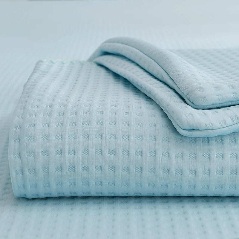 Waffle Plaid Ice Silk Summer Quilt Double Side Cool Feel Silk Air Conditioning Duvet Skin-friendly Breathable Cooling Blanket