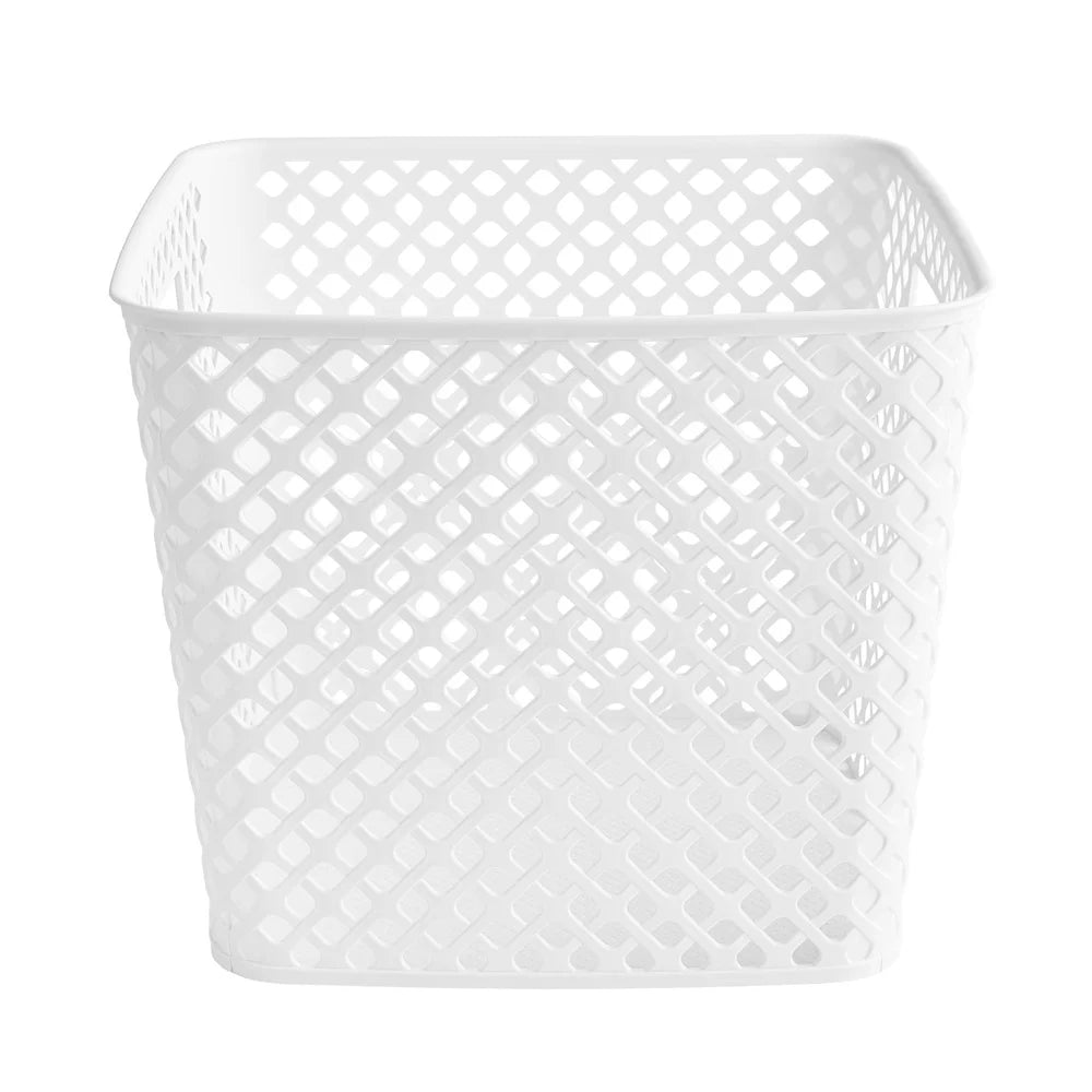 Decorative Storage Basket 13 Inch Square Plastic Mesh Design with Cut-Out Handles Easy Transport Ideal Organizing Toys Tools