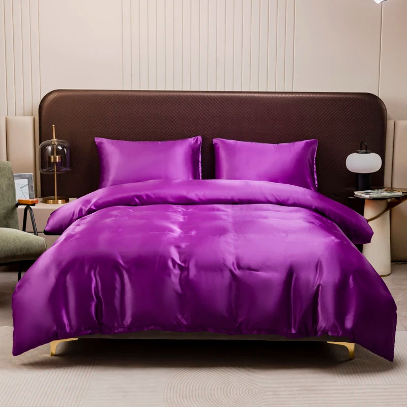 Solid Satin Bedding Set Including Duvet Covers, Bed Sheets, Pillowcases 220x240cm, Free Shipping