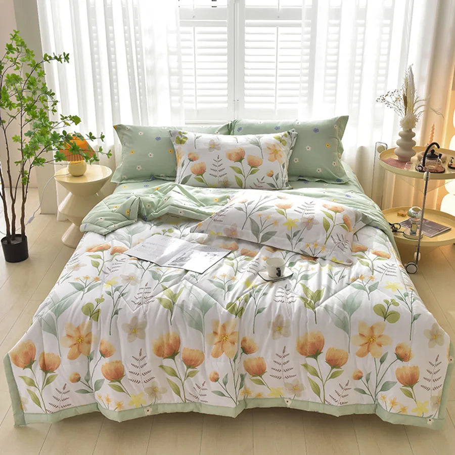 Fashion Skin-friendly Summer Cool Blanket Comfortable Lightweight Air Condition Comforter Machine Washable Quilt for Adults Kid