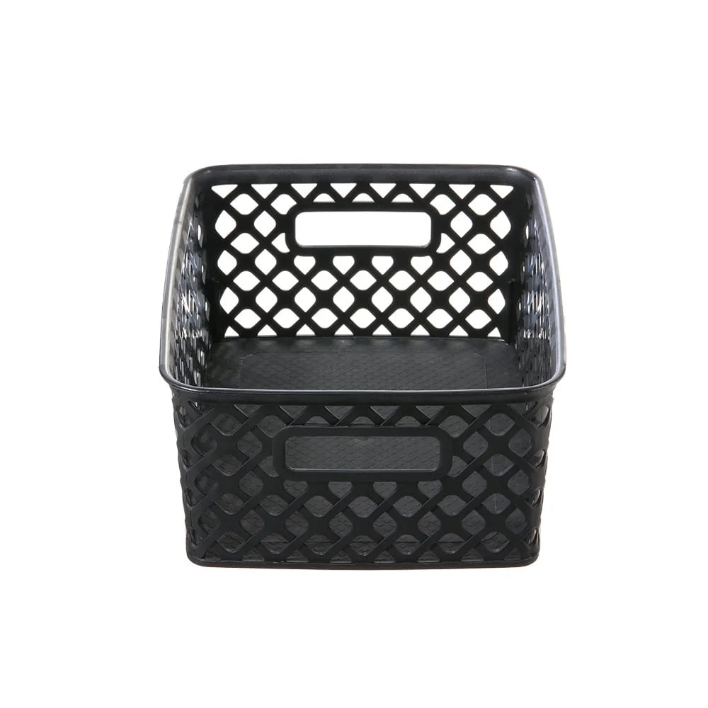 Set of 4 Small Decorative Plastic Storage Baskets with Cut-Out Handles Organizing Toys Tools Pantry Garage and More