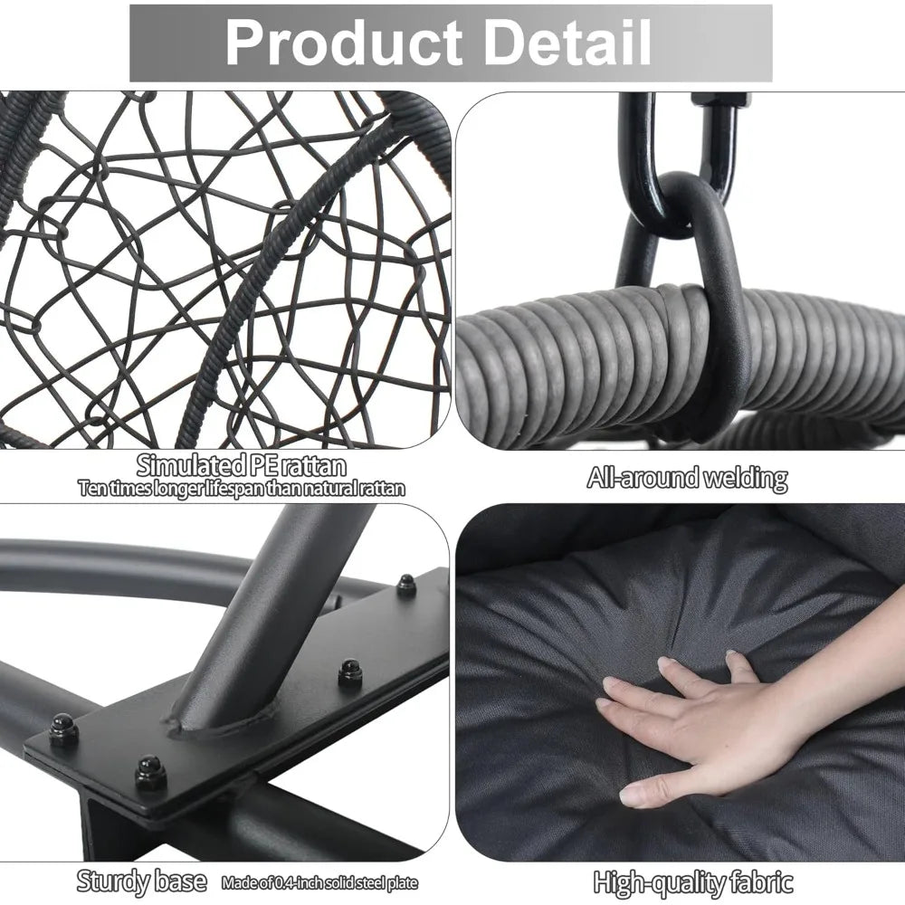Hanging Egg Chair with Stand - Egg Swing Chair Outdoor Indoor Patio Wicker Chair Swing Hammock Egg Chairs 400lbs Capacity for Ou