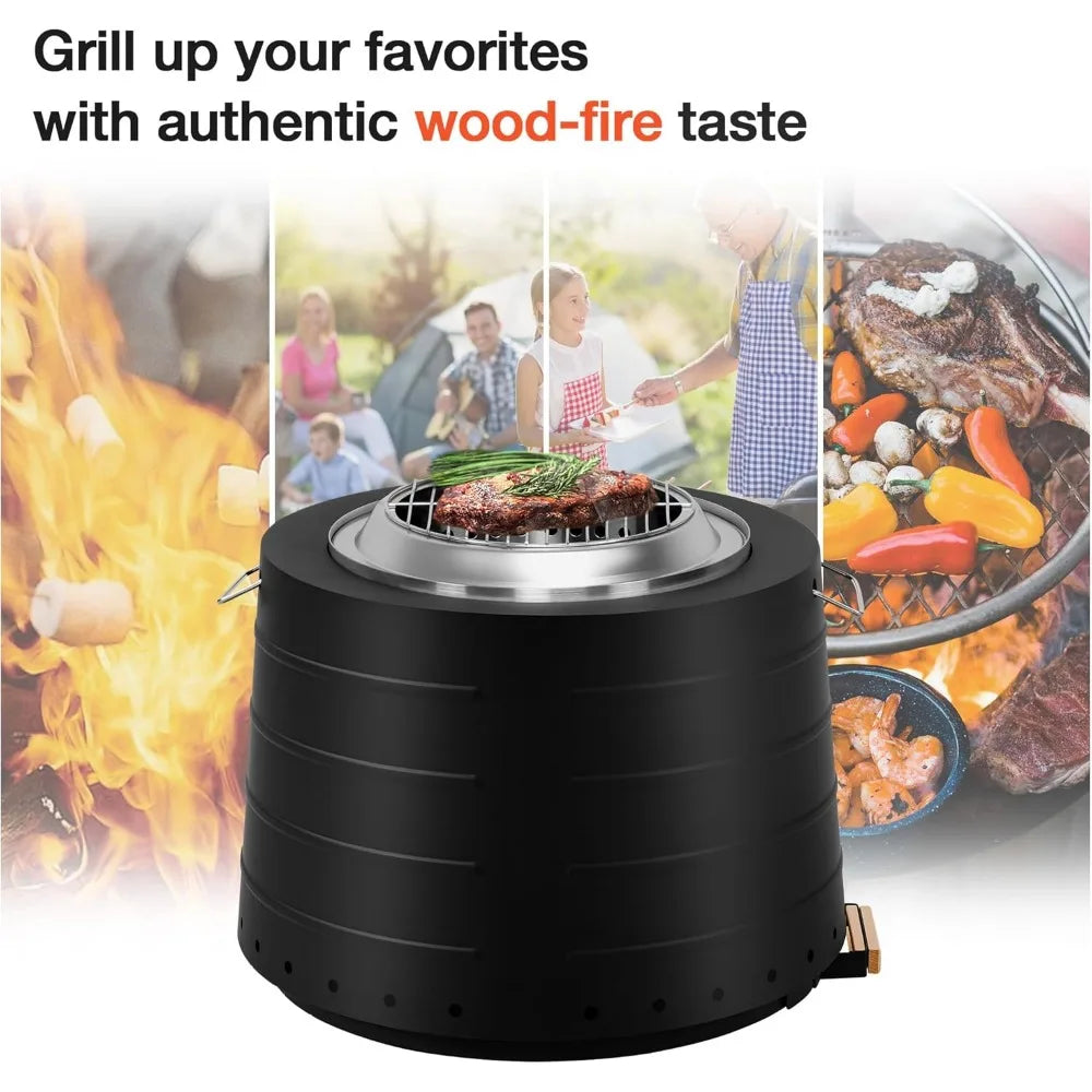 Smokeless Fire Pit,Portable Outdoor Wood Burning Fireplace for Camping with Cooking Grate, 304 Stainless Steel Bonfire Stove fo