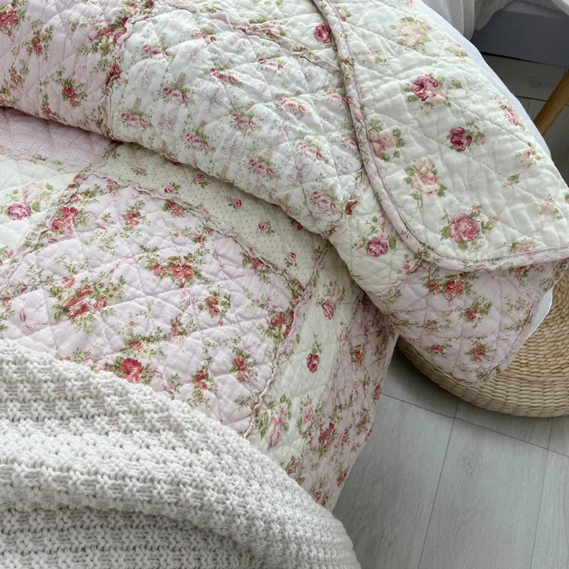 Floral Cotton Quilt Blanket Twin Size 150x200cm Patchwork Bedspread Lightweight Summer Coverlet Sofa Cover All-Season Home Decor