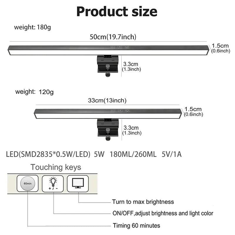 LED Desk Lamp Monitor Light Bar PC Computer Dimmable Screen Light 33cm 50cm Office Study Reading Hanging Table Lamp USB Powered
