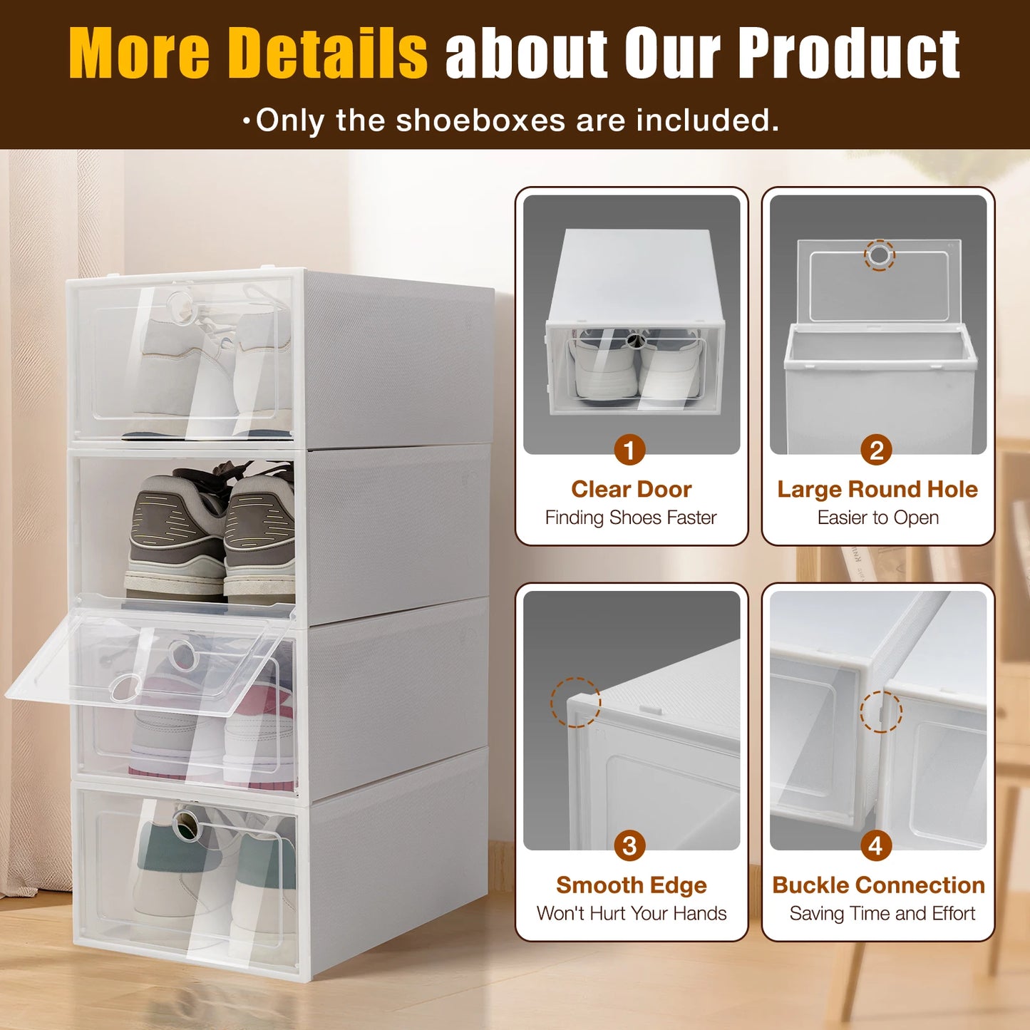 24 pcs Thick Transparent Shoe Box Simple Plastic Drawer Style Stackable Box Dustproof Free Combination Rack