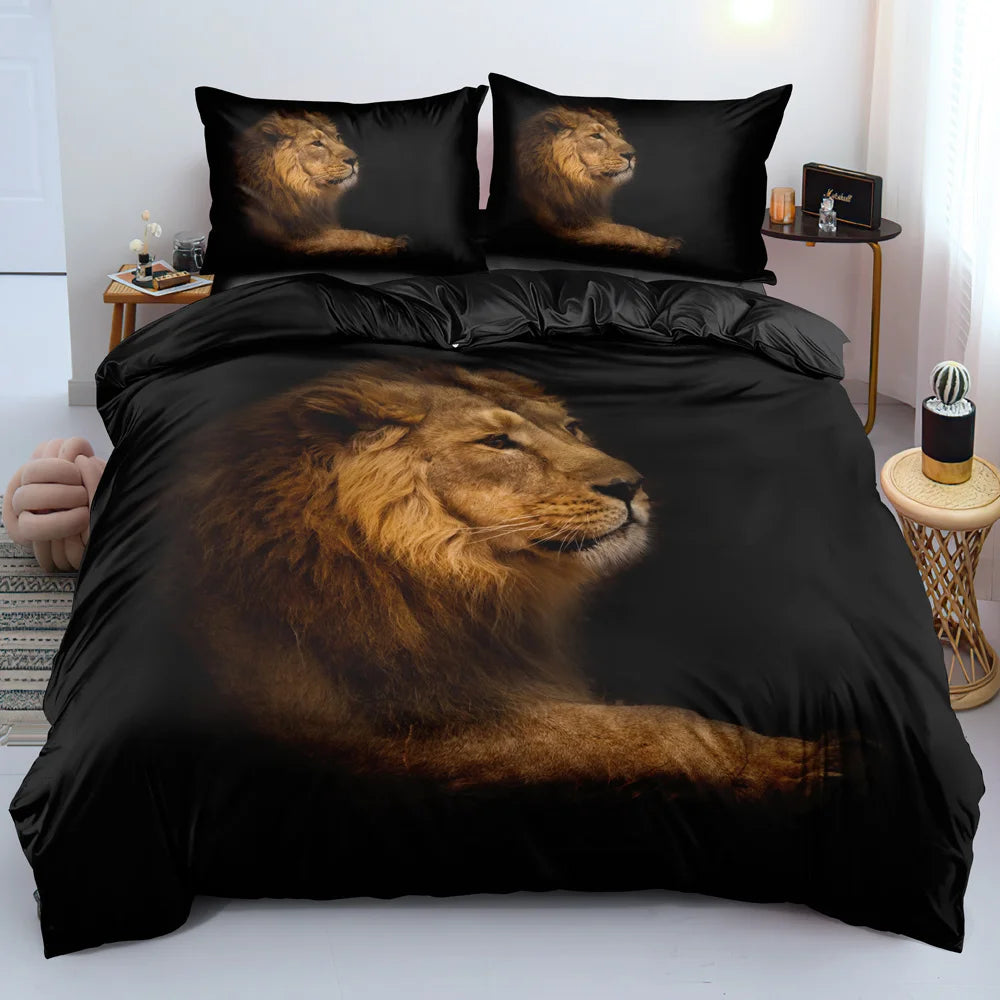 Black Lion Duvet Cover Animal Bed Sheet Pillow Three-Piece Bedding Set Single Double King Queen
